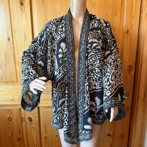 Coldwater Creek Kimono Open Front Cardigan XL Black Sheer Boho Tribal